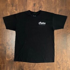 Indian Motorcycle Dealer Men’s Black T-Shirt, Red and White Lettering, Size L